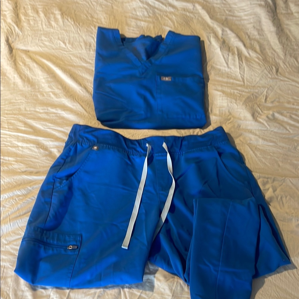 Figs Royal Blue Scrub Set with V-Neck Top